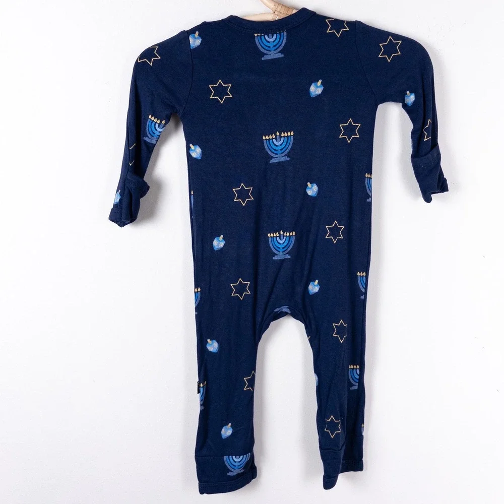 Kyte Baby Romper Kids 0-3M Navy Blue‎ Hanukkah Menorah Dreidel Zippy Sleeper